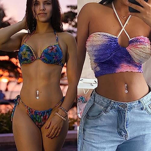 5Pcs Gold Fake Belly Piercing Fake Belly Ring for Women Fake Belly Button Piercing Clip On Belly Button Rings Fake Navel Ring Non Piercing - style: white stone-silver