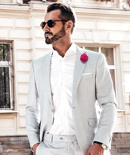 Premium Trio Cluster Flower Lapel Pin - Formal Boutonniere for Men, Flower Brooch Pin - color: Hot Pink