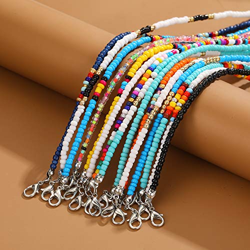 XIJIN 8Pcs Handmade Beaded Anklets for Women Boho Colorful Beads Ankle Bracelets Adjustable Foot Anklet Set - color: F