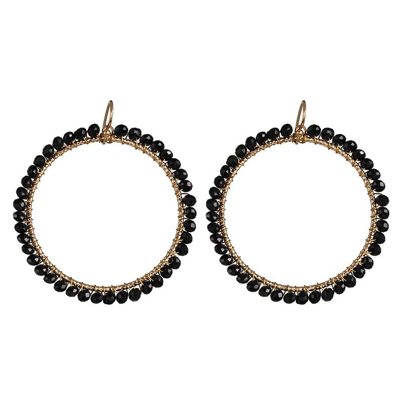Bohemian Sparkly Crystal Beaded Dangle Earrings Teardrop Earrings for Women Fashionable & Trendy Jewelry Gift-Round Orange - color: Round Black