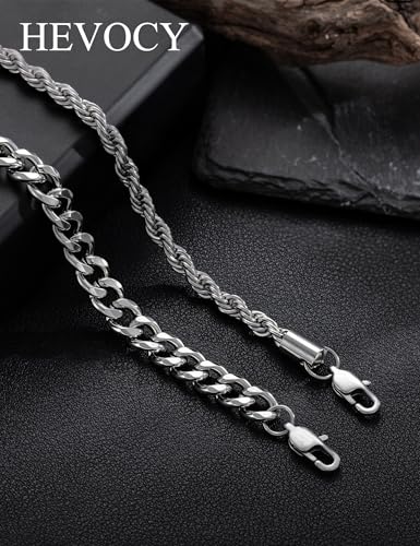 Silver Bracelet Set for Men, Figaro and Cable Link Chain | Stainless steel Figaro and cable link bracelets for stacking, daily wear, and gifts - color: Style2-7 inch