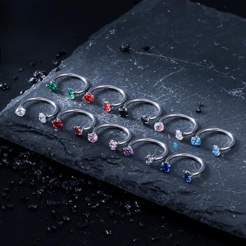 16G F136 Titanium Internal Thread Horseshoe Septum Nose Ring Piercing Jewelry Circular Barbell Helix Snug Tragus Rook Daith Cartilage Earring Lip Ring Piercing Jewelry for Women Men 8MM 10MM - style: 16G, 10MM Length, Purple CZ