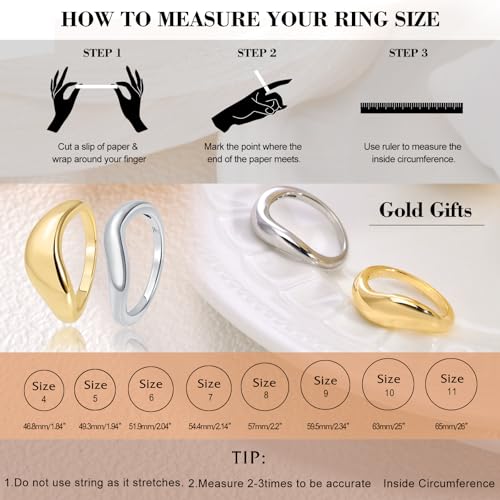 Stacking Rings for Women Gold Plated Wavy Pinky Thumb Ring Stack Size 4-9 - color: Gold3