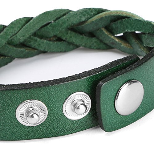 CCBFY Genuine Leather Bracelet Braided Sporty Wide Wristband Punk Jewelry for Men Women - color: 1 Piece - Green