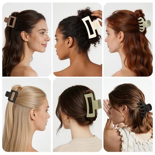 Small Medium Claw Clips for Women, 3 Styles Hair Clips for Thick and Thin Hair, Non-slip Strong Hold, 12 Pcs (White,Green,Brown,Black) - color: White,Green,Brown,Black