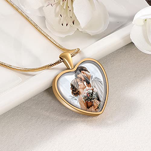 Farfume Personalized Photo Necklace for Women/Men, Memorial Jewelry Gifts | Holds 2 Pictures Pendant, Custom Engraved Text, Beautiful Locket for Girls, Durable Stainless Steel, Mothers Day Gifts - color: Heart Gold