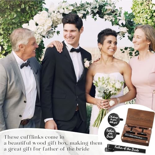 Colingmill Father of the Bride Gift Dad of the Bridegroom Cufflinks Tie Clip Set with Engraved Wood Gift Box for Dad - style: Father of the Bride,Always,Black
