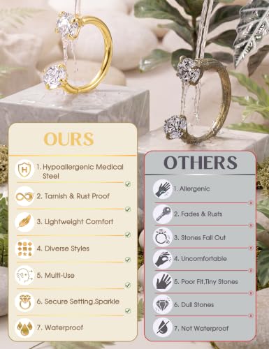 JeryWe Nose Rings for Women - 14K Gold Filled Hypoallergenic Surgical Steel Nose Ring Hoops CZ Lip Ring Screw L Shaped Studs Threadless Flat Back Stud Nose Piercings Jewelry for Women Men - style: 14K Gold Filled -Horseshoe