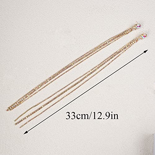 Missgrace Women Bohemian Dainty Dangle Long Tassels Statement Earrings Trendy Unique Full Rhinestones Shiny Bar Disco Earrings for Women