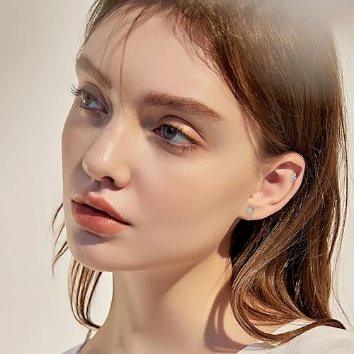 NICEIGHT 2Pcs 16G 18G F136 Titanium Threadless Cartilage Earrings Stud for Women Flat Back Push in Helix Tragus Labret Monroe Stud Hypoallergenic Flower Conch Lobe Stud Piercing Jewelry 6/8MM - color: Silver, size: 16G