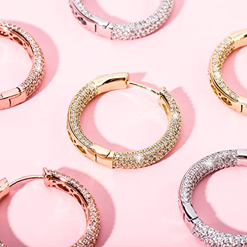 Iced Out Hoop Earrings Cubic Zirconia Huggie Cartilage Cuff Hypoallergenic 14K Gold Plated Luxury Fashion Round Circle Earrings For Men Women - color: 03 Gold