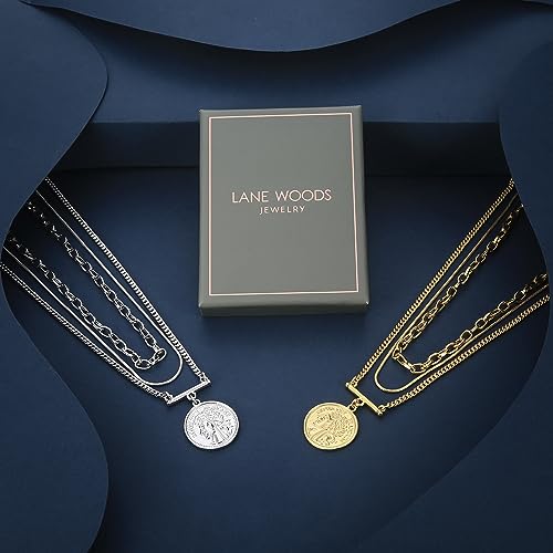 LANE WOODS Gold Plated Layered Necklace for Women, Pendant Choker | Adjustable multilayer chain, pendant and choker-style layers, coordinated stacked look for daily wear and gifting