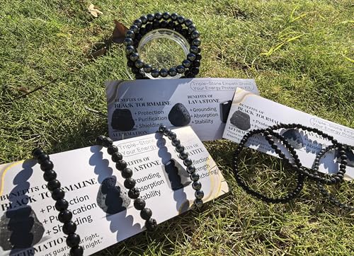 4mm 6mm 8mm Healing Crystal Bracelets for Women Men Natural Stone Beaded Stretch Bracelet Handmade Gemstone Reiki Spiritual Jewelry Gifts - color: Tourmaline+Lava+Hematite-Empath Protection, size: 8mm
