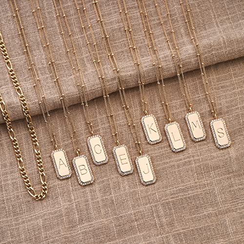 Gold Initial Necklace for Women 14K Gold Plated Figaro Chain Choker Layered Necklaces Set Bar Rectangle Pendant Necklaces Simple Dainty Letter Necklace Everyday Gold Jewelry - style: Letter J
