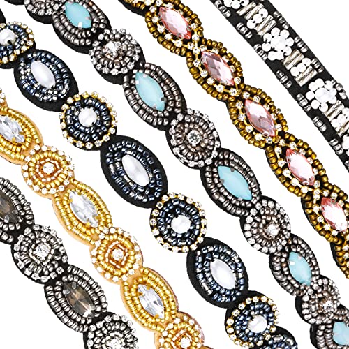 Jutom 6 Pack Rhinestone Beaded Headbands for Women, Elastic Rhinestone Hairbands Hair Accessories, Stretchy Fashionable Crystal Hairbands for Back to School Prom, Women Girls Birthday Gift