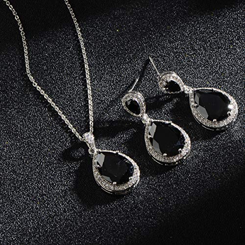 Bridal Jewelry Set for Wedding - 18k Plated Teardrop CZ Crystal Cubic Zirconia Rhinestone Necklace Earrings Set for Bride Bridesmaids Mother of Bride Party Prom Birthstone Costume Jewelry - color: Dec-Black Zircon