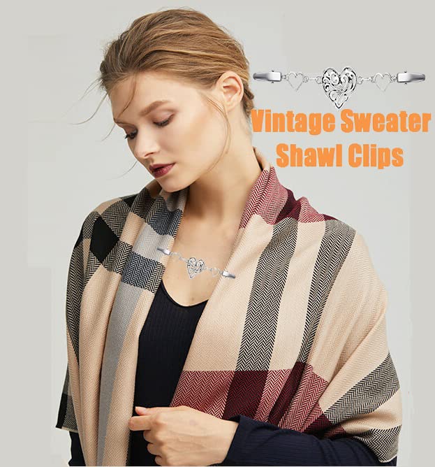 Vintage Sweater Clips Shawl Dresses Shirt Clips Retro Cardigan Collar Chain Clips Brooch Pins for Women - style: Style 8