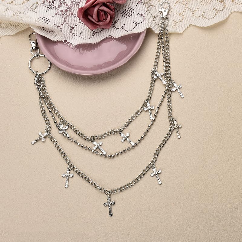 Goth Pants Chain Charms for Women Men Punk Layered Jean Chains Gothic Y2k Pocket Chain for Women Hip Hop Waist Chains - color: Cross