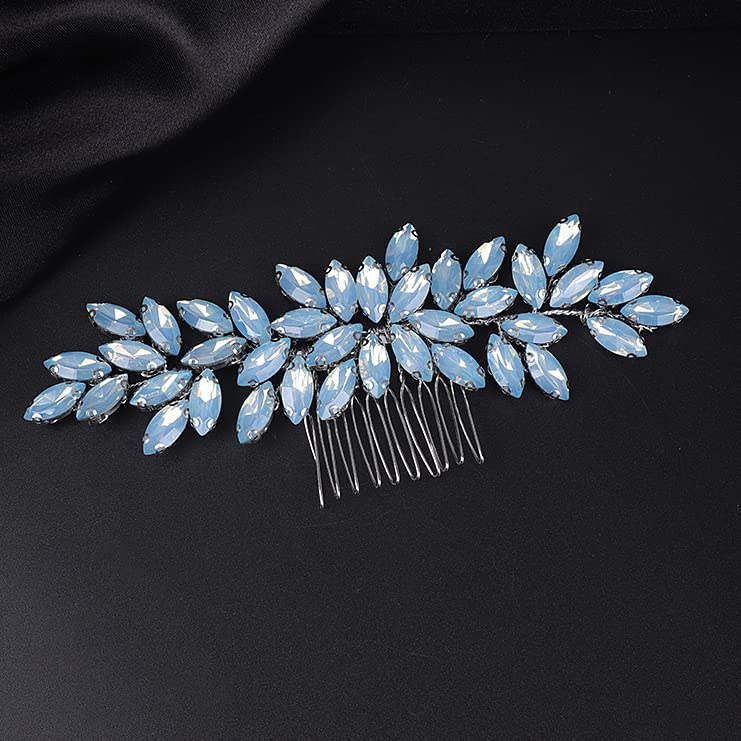 Teyglen Women's Opal Dainty Full Rhinestones Hair Comb, Luxurious Shiny Rhinestones Bridal Side Hair Accessories for Women Bride Girls - color: Opal
