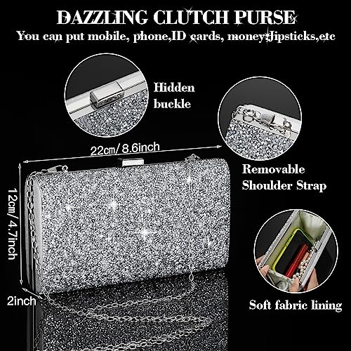 Mixweer 4 Pieces Clutch Purses Bag for Women Evening Rhinestone Jewelry Set Bling Necklace Earrings Bracelets Set for Wedding - style: Graceful Style