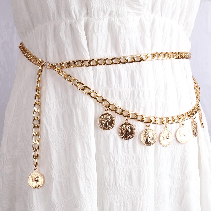 Pirate Waist Chain for Women Multilayer Metal Waist Chain Belt Adjustable Long Belt Body Belly Chain Boho Layered Coin Waist Chain Pirate Costume Women Men Jewellery - style: Style-D