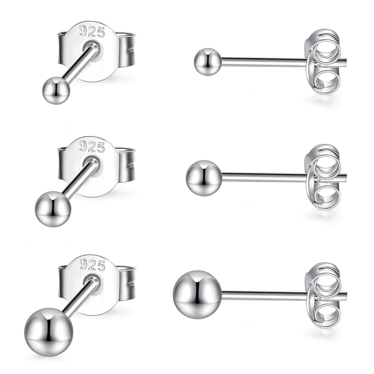 EPIRORA Sterling Silver Stud Earrings for Women- 3 Pairs Tiny Ball Stud Earrings Round CZ Cubic Zirconia Earrings Pearl Earrings Set Cartilage Small Tragus Earrings(2mm,3mm,4mm) - style: Ball earrings(2mm,3mm,4mm)