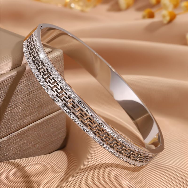 Silver Stainless Steel Bangle Bracelet - Non-tarnish Waterproof, Trendy Jewelry Gift Birthday for Women