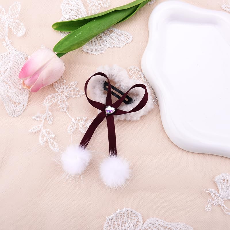 Stylish Side Hair Clips for Girls Christmas Hair Barrettes for Women Holiday Clip Bows Birthday Girl Barrette Festive Casual Barrette Daily Hairclip Fuzzy Heart Side Barrettes Red Snap Clips with Bow - color: Stylish Side Hair Clips
