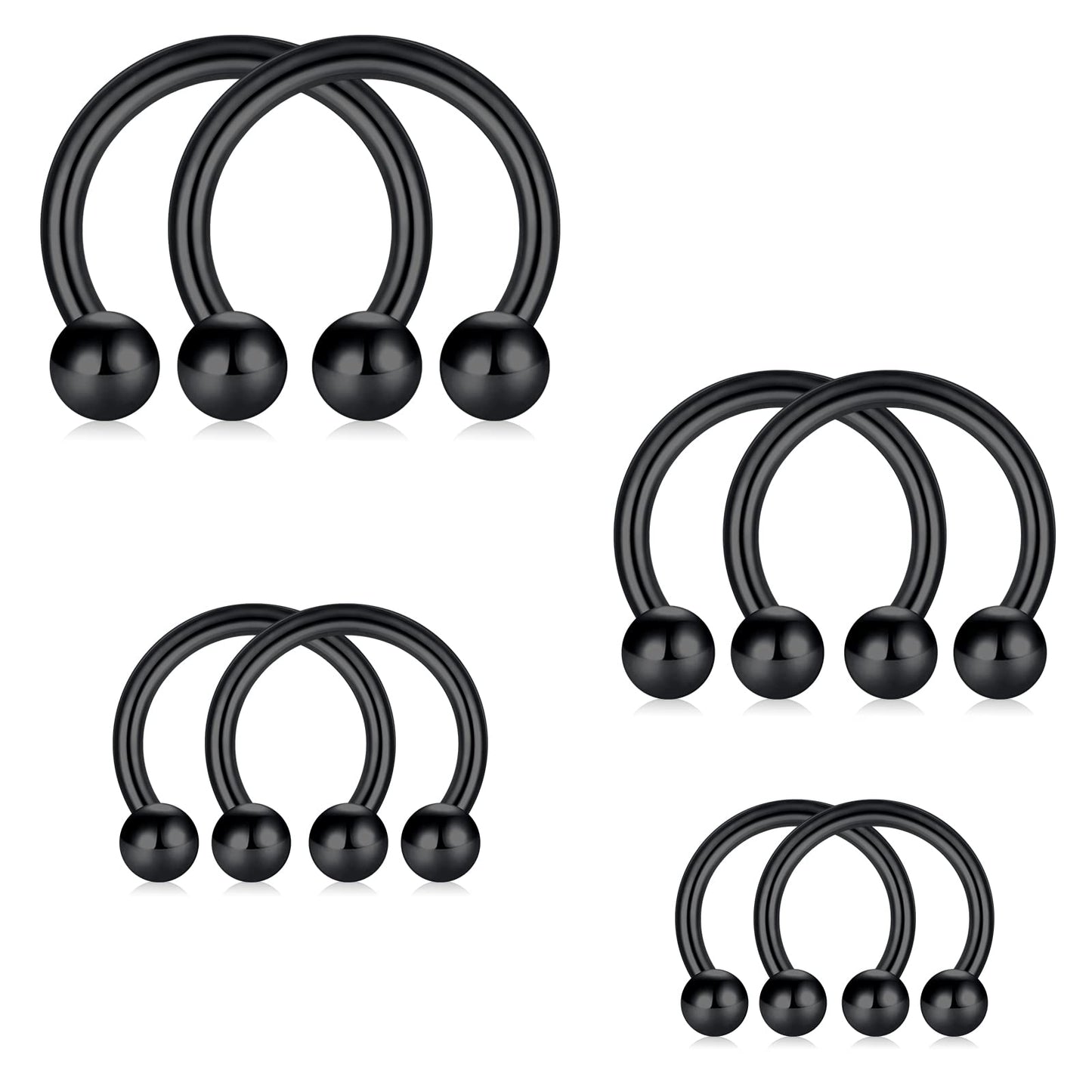 D.Bella 16G 18G 20G Horseshoe Septum Rings Surgical Steel Nose Piercing Jewelry Cartilage Helix Tragus Earring Hoop Eyebrow Lip Retainer for Women Men 6mm 8mm 10mm 12mm - color: 16g-6mm 8mm 10mm 12mm -Black