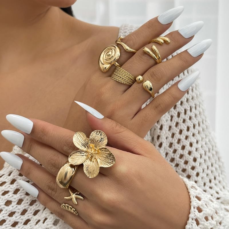Chunky Stackable Rings Set For Women Open Adjustable Bold Thick Geometric Knuckle Rings Minimalist Statement Jewelry Gift - style: Style 2