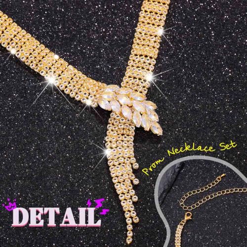 Sixexey Rhinestone Bridal Jewelry Set Prom Necklace Earrings Sparkly Wedding Jewelry Accessories for Women - color: Gold