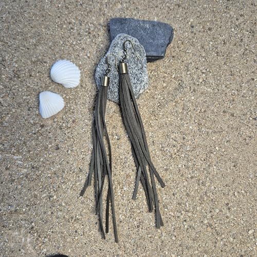 Handmade Genuine Leather Earrings for Women – Long Teardrop Boho Dangles, Lightweight Statement Fashion Jewelry - style: Springs-Grayish Green
