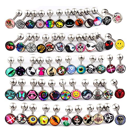 50-100pcs Surgical Steel Fancy Words Tongue Ring Logo Barbell Bars 14 Gauge Tongue Piercing Lot 5/8" - color: 50pcs