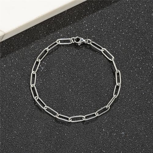 kelistom 14K Gold Filled Stainless Steel Paperclip Chain Bracelet for Women, 7.5” Rectangle Link Bracelets, Waterproof and Never Tarnish - color: stainless steel