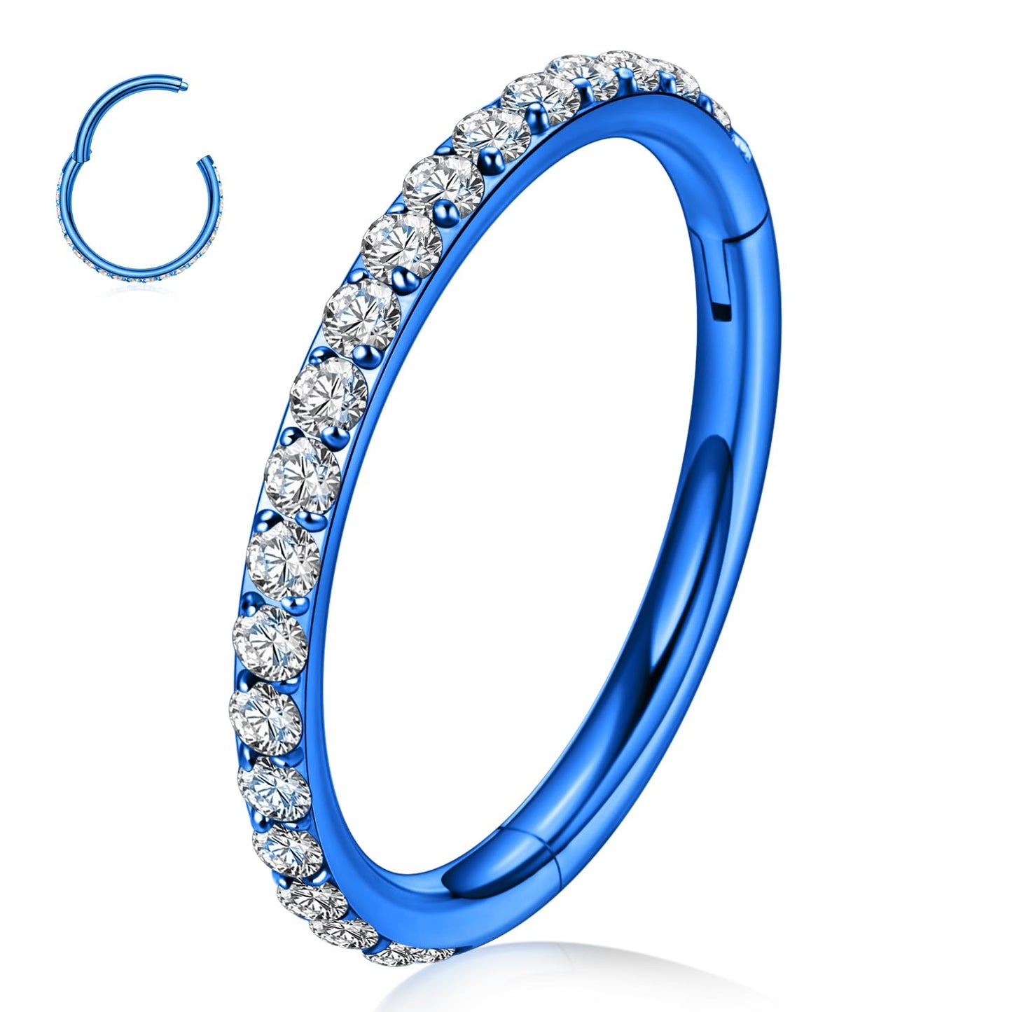 FUNLMO 20G 18G 16G 12G Nose Ring Hoop Conch Rook Daith Helix Tragus Piercing Jewelry 316L Surgical Steel Cartilage Earring Conch Hoop Earring Septum Jewelry Belly Lip Ring 5mm to 14mm - color: Blue-Clear CZ, 1pc