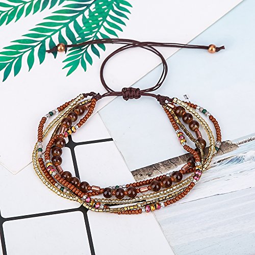 Handmade Adjustable Wrap Bracelet Bohemian String Braided Beads Anklets Gifts for Women - color: A