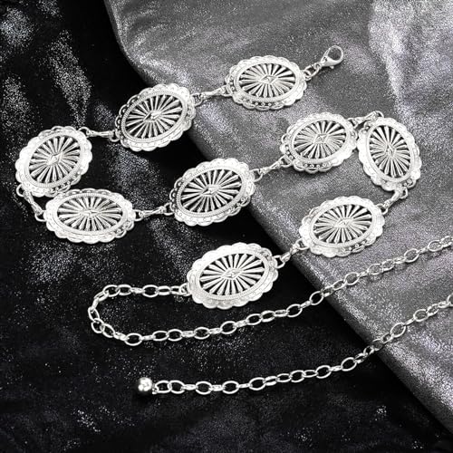 Women's Concho Chain Belt Western Cowgirl Metal Waist Chain | Belt for Dress - color: A Silver, size: S: 41.3 in
