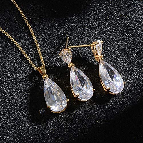 Wedding Jewelry Set for Bridesmaids - Sterling Silver Teardrop CZ Crystal Cubic Zirconia Rhinestone Diamond Bridal Necklace Earrings Set for Bride Mother of Bride Party Prom Birthstone Costume Jewelry - color: Nov-Topaz
