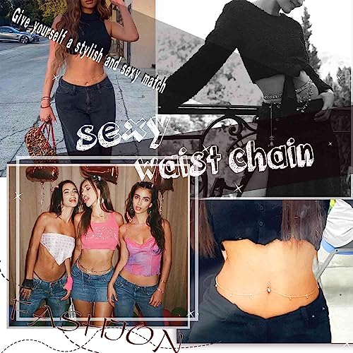 Rhinestone Body Chain Jewelry for Women Layered Diamond Cz Body Necklace Crystal Crossover Belly Waist Chain Bikini Accessory - color: Gold