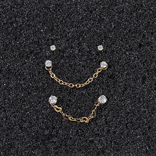 PunkTracker 20G Nose Rings 2mm 2.5mm 3mm CZ Nose Studs | with Chains Surgical Steel Nose Piercing Jewelry Nose Ring Studs - style: Gold, L-Shape, B