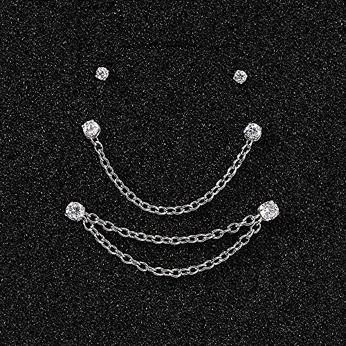 PunkTracker 20G Nose Rings 2mm 2.5mm 3mm CZ Nose Studs | with Chains Surgical Steel Nose Piercing Jewelry Nose Ring Studs - style: Silver, Nose Studs