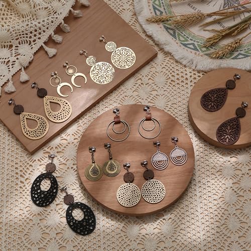 THUNARAZ Clip on Dangle Earrings for Women Trendy, Bohemian Earrings Set | 9 Pairs Non-Pierced Earrings, Lightweight Comfortable Earrings, Bohemian Drop Clip on Earrings, Hypoallergenic Earrings Set - style: Style A