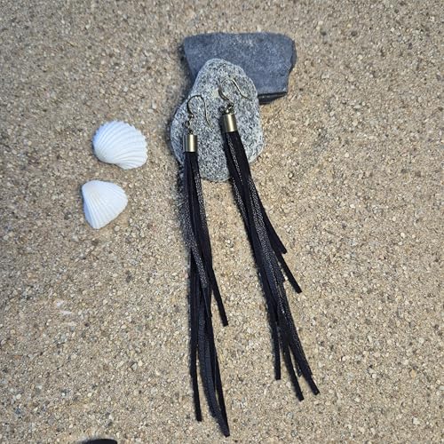 Handmade Genuine Leather Earrings for Women – Long Teardrop Boho Dangles, Lightweight Statement Fashion Jewelry - style: Springs-Navy Blue