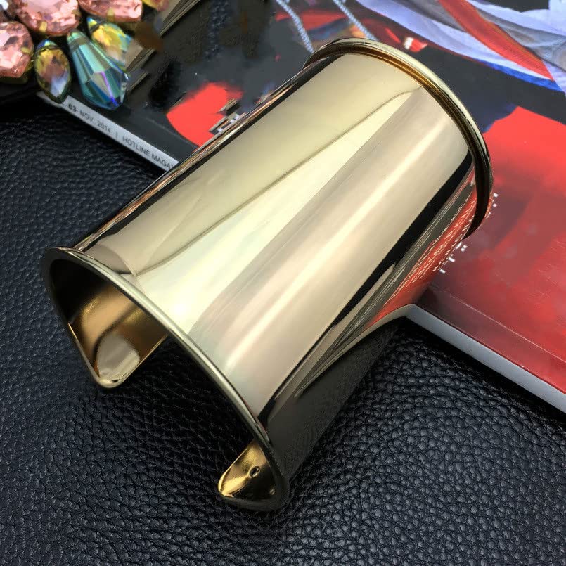 COLORFUL BLING Punk Alloy Hollow Geometric Smooth Polished Gold Hoop Open Cuff Wide Bracelet Bangle Wrist Jewelry for Women Lady - color: gold overlocking