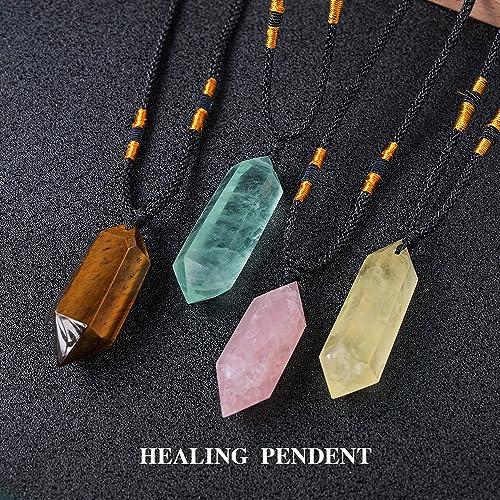 Runyangshi Citrine Healing Crystal Pendants, Double Pointed Natural Crystal Quartz Necklace 6 Faceted Chakra Crystal Wand Stone - color: Citrine