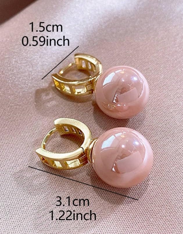 Pink Faux Pearl Drop Hoop Earrings for Women, Elegant High-End Cubic Zirconia Accent Dangle Earrings, Trendy Daily & Party Jewelry - color: Pink, size: Medium