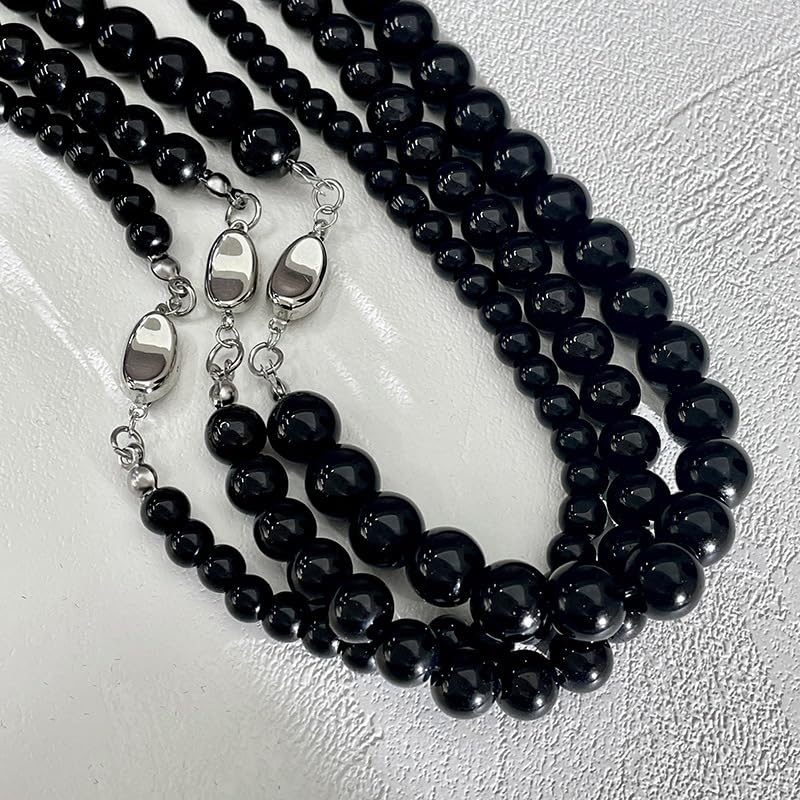 SukAmi 4-10mm Pearl Choker Men Black Pearl Necklace Women Faux Pearl Necklaces 45CM - size: 8mm