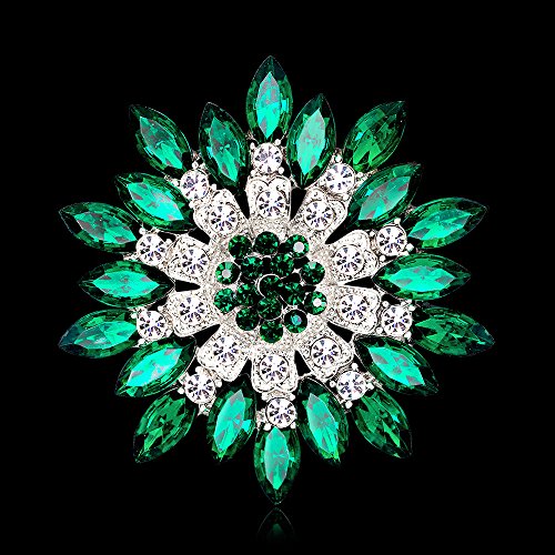 Rhinestone Sunflower Brooch for Women Sparkling Cubic Zirconia Flower Brooch Pin Elegant Large Crystal Floral Lapel Pin Dainty Clothing Hat Bag Accessories Christmas Wedding Bridal Birthday Jewelry - color: Green