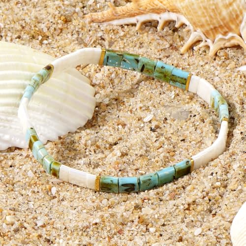 Candy Colorful Tila Flat Beads Bracelets for Women Trendy Unique Friendship Handmade Stackable Christmas Jewelry Gifts - color: green turquoise