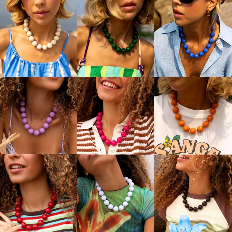 JNF Chunky Beaded Necklaces Women Large Big Ball Bead Choker Necklace Bold Statement Beads jewelry Gift - color: green beaded